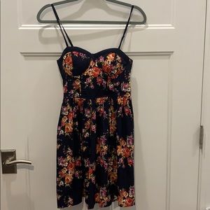 Short spaghetti strap blue dress with flowers